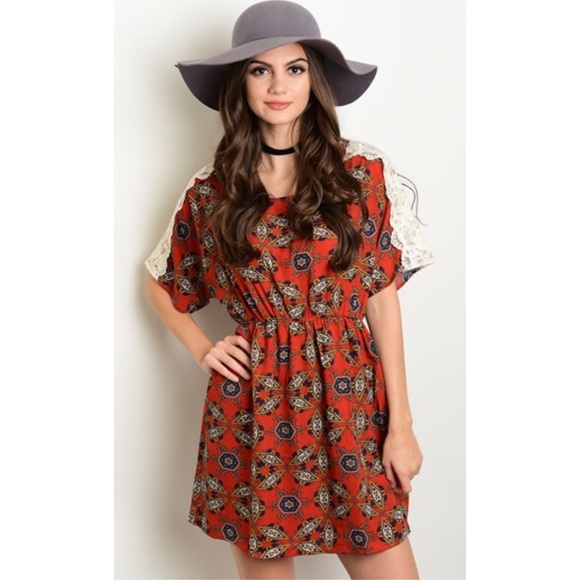 Boutique Dresses & Skirts - Boho Pattern Rust Tunic Dress SOLD AT YARD SALE
